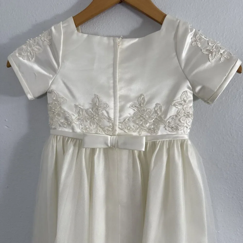 Majestic Dress Kids 4 Ivory Sleveless‎ Beaded Bow Tulle Ball Gown Formal Party